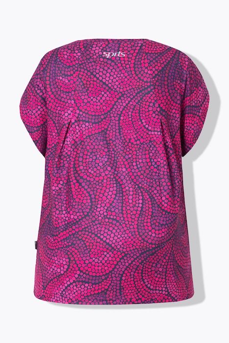 T-shirt technique motif à fleurs, décolleté rond et manches courtes, plis dans le dos