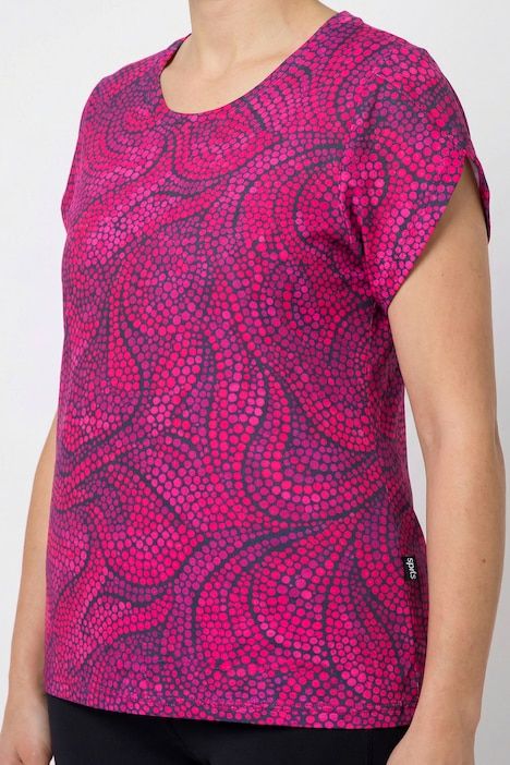 T-shirt technique motif à fleurs, décolleté rond et manches courtes, plis dans le dos