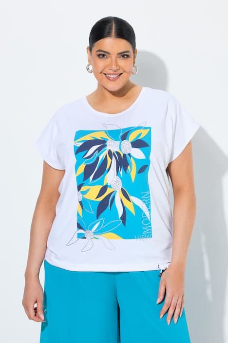 T-shirt oversize, motif feuilles, décolleté rond et manches courtes, cordon coulissant