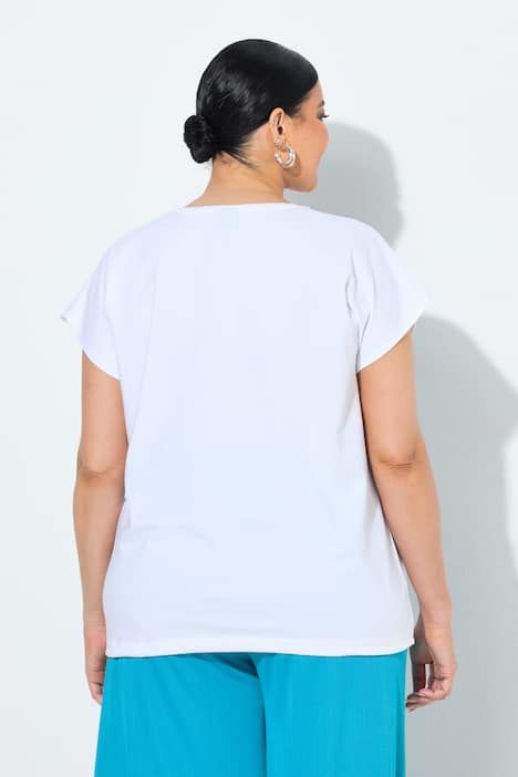 T-shirt oversize, motif feuilles, décolleté rond et manches courtes, cordon coulissant