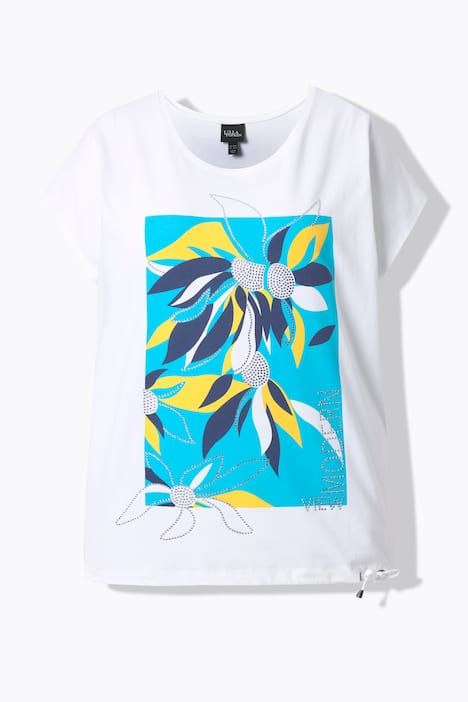 T-shirt oversize, motif feuilles, décolleté rond et manches courtes, cordon coulissant