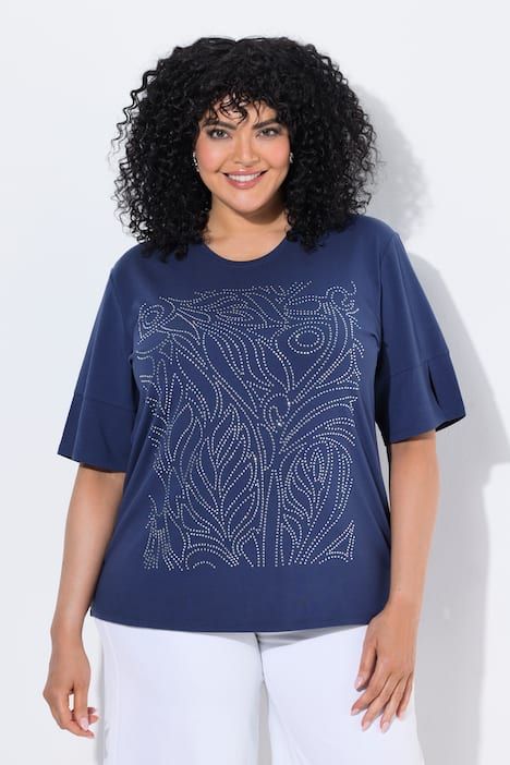 T-shirt motif scintillant, décolleté rond et manches courtes