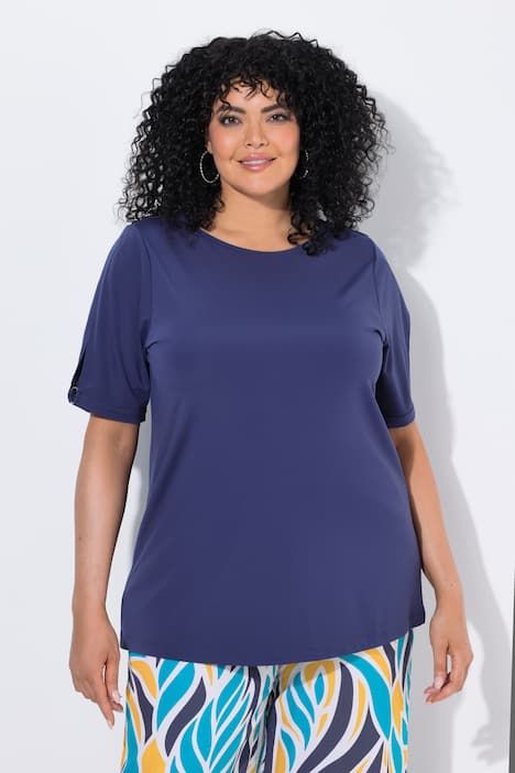 T-shirt encolure bateau, manches courtes avec anneau doré fantaisie, coupe Classic Fit