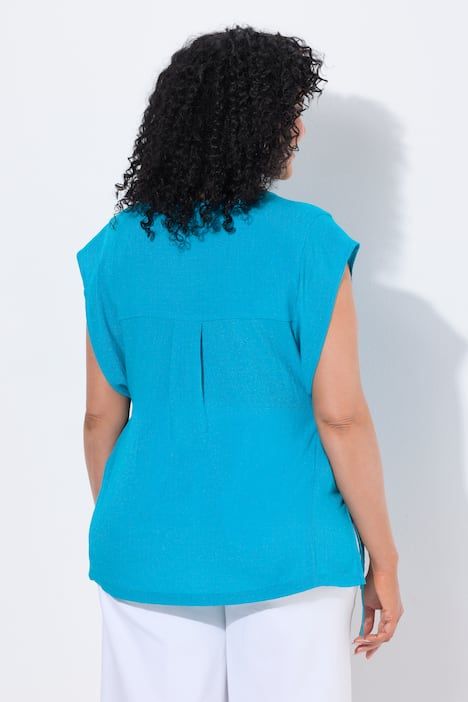 Blouse oversize, col tunisien et manches courtes, cordons pour ajuster la silhouette