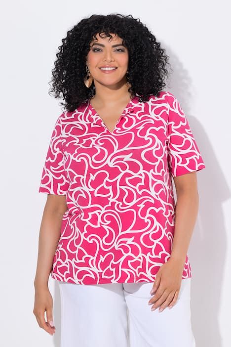 T-shirt coupe évasée, décolleté en V et manches courtes