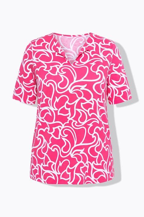 T-shirt coupe évasée, décolleté en V et manches courtes