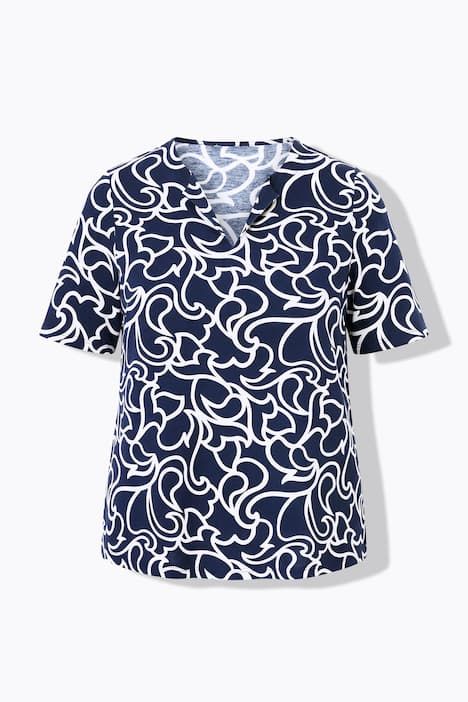 T-shirt coupe évasée, décolleté en V et manches courtes