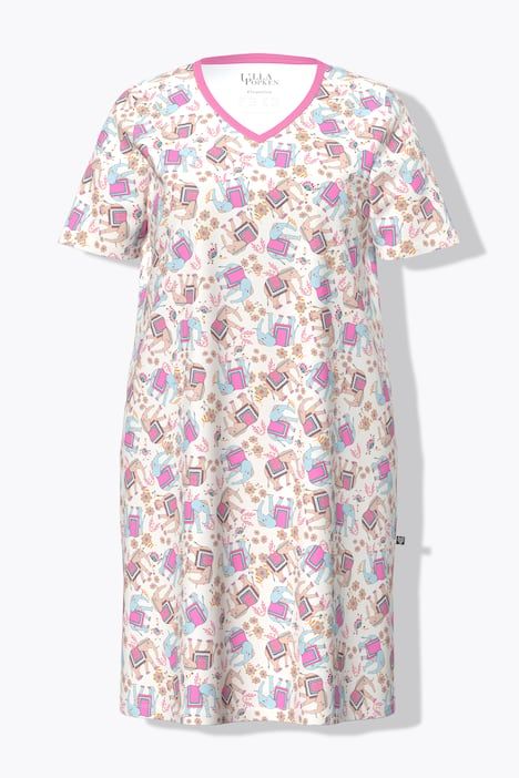 Lot de chemises de nuit / grands T-shirts, motif fleur / éléphants, décolleté en V et manches courtes
