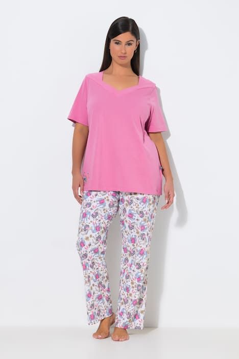 Pyjama 2 pièces, T-shirt manches courtes et décolleté en V + pantalon avec poches, motif éléphants