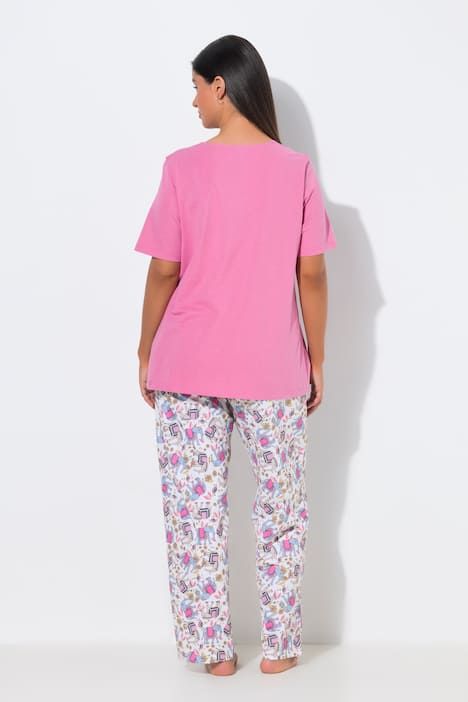 Pyjama 2 pièces, T-shirt manches courtes et décolleté en V + pantalon avec poches, motif éléphants