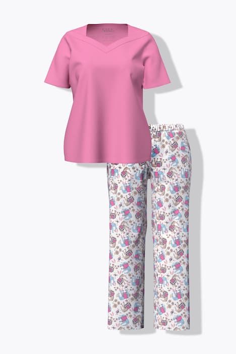 Pyjama 2 pièces, T-shirt manches courtes et décolleté en V + pantalon avec poches, motif éléphants