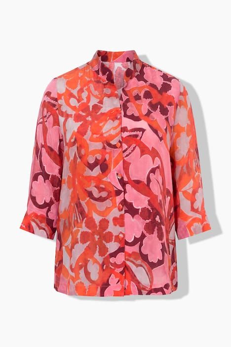 Chemisier long en cupro imprimé, col montant et manches 3/4