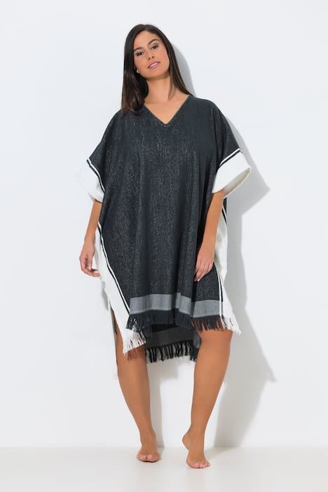 Poncho de bain avec encolure en V, rayures sur les côtés et dos plus long