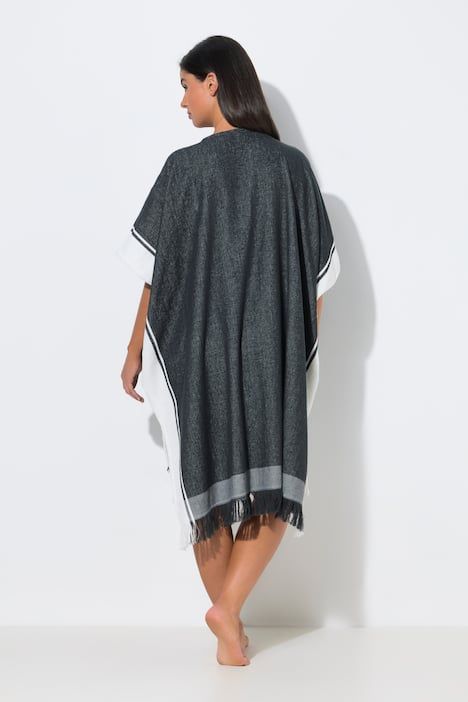 Poncho de bain avec encolure en V, rayures sur les côtés et dos plus long