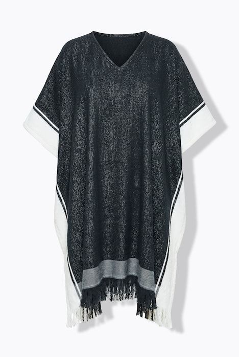 Poncho de bain avec encolure en V, rayures sur les côtés et dos plus long