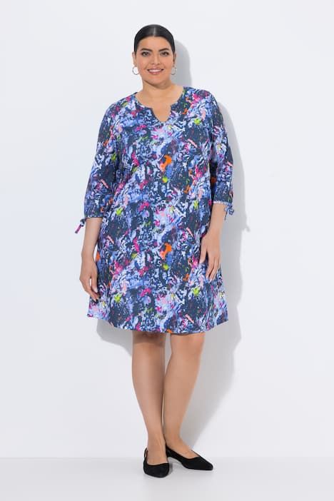 Robe en jersey, coupe évasée, col tunisien et manches 3/4