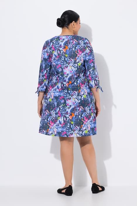 Robe en jersey, coupe évasée, col tunisien et manches 3/4