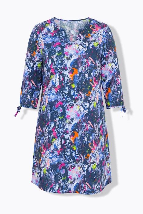 Robe en jersey, coupe évasée, col tunisien et manches 3/4