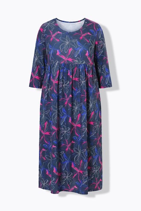 Robe en jersey avec poches, décolleté rond et manches 3/4, coupe évasée