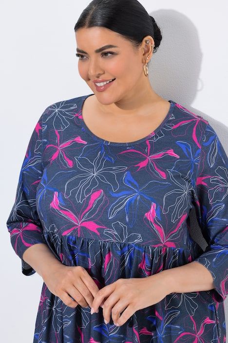 Robe en jersey avec poches, décolleté rond et manches 3/4, coupe évasée