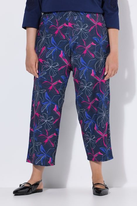 Pantalon 7/8 en jersey imprimé, jambe droite et taille élastique