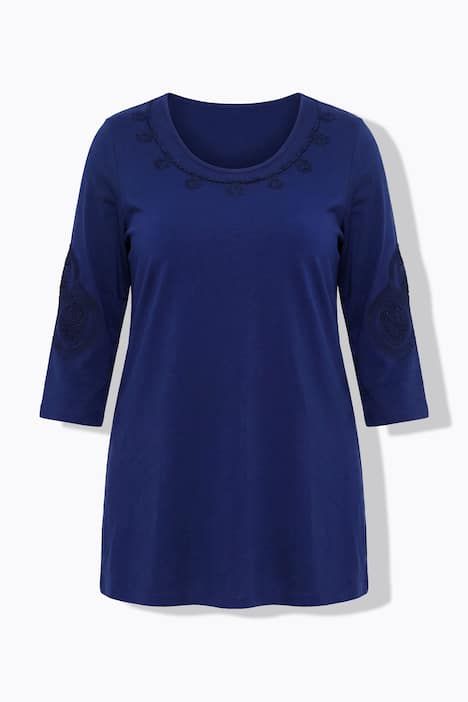 T-shirt manches 3/4, décolleté rond avec broderies