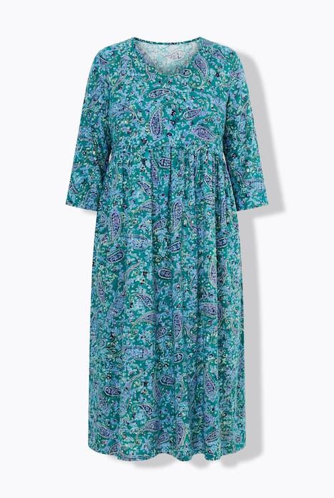 Robe en jersey motif cachemire, décolleté en V et manches 3/4, coupe évasée