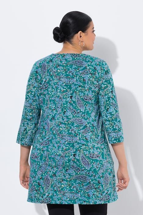 T-shirt long motif cachemire, décolleté rond et manches 3/4