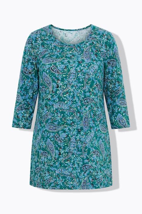 T-shirt long motif cachemire, décolleté rond et manches 3/4