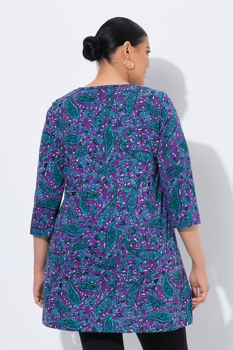 T-shirt long motif cachemire, décolleté rond et manches 3/4