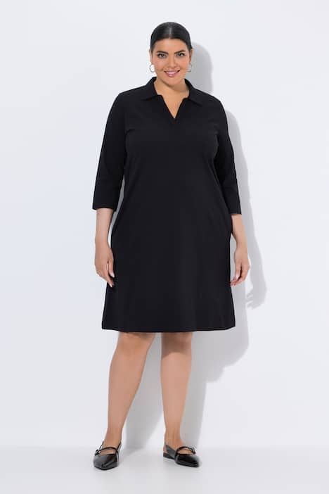 Robe en jersey avec poches, coupe évasée, col chemise et manches 3/4