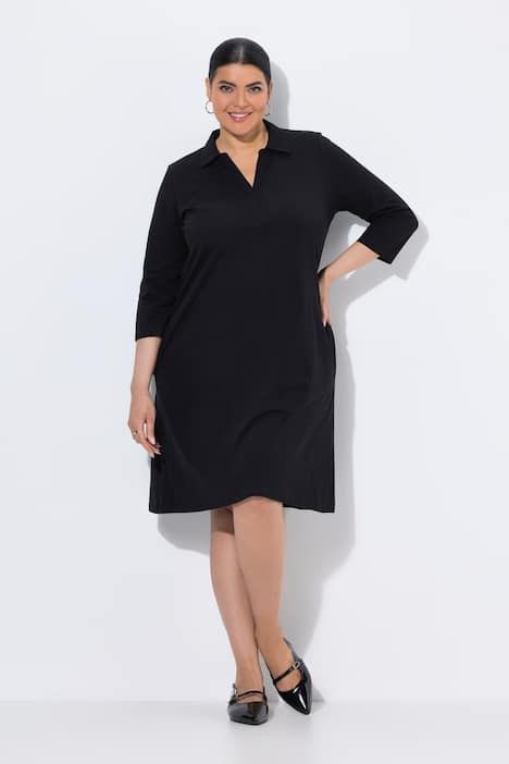 Robe en jersey avec poches, coupe évasée, col chemise et manches 3/4