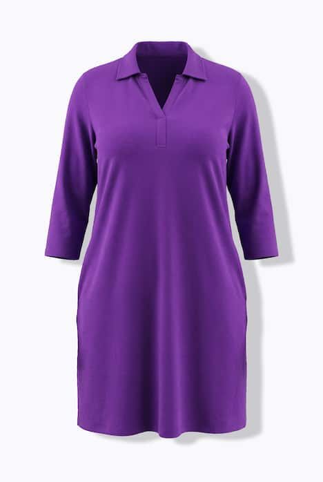 Robe en jersey avec poches, coupe évasée, col chemise et manches 3/4