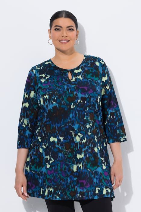 T-shirt manches 3/4, décolleté rond et motif batik