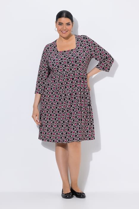 T-shirt long à imprimé graphique, décolleté carré et manches 3/4