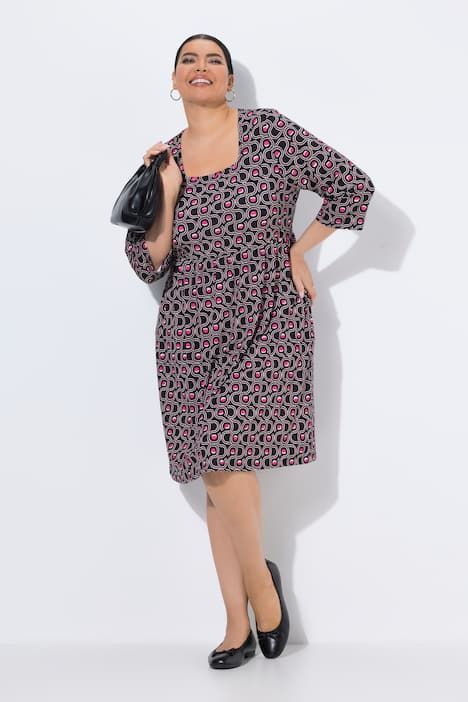 T-shirt long à imprimé graphique, décolleté carré et manches 3/4