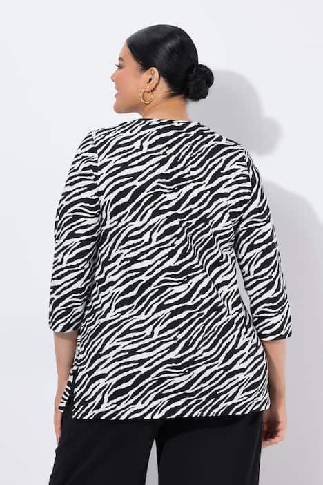 T-shirt motif zébré, manches 3/4 et décolleté en V