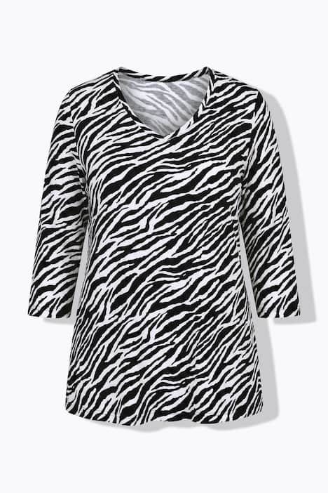 T-shirt motif zébré, manches 3/4 et décolleté en V
