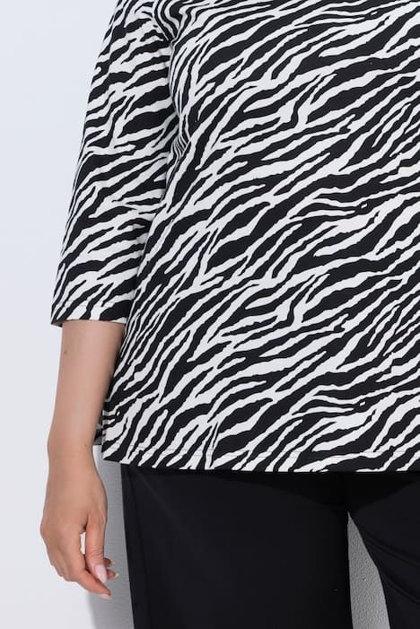 T-shirt motif zébré, manches 3/4 et décolleté en V