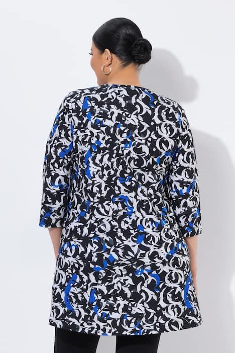 T-shirt long imprimé graphique, décolleté en V et manches 3/4