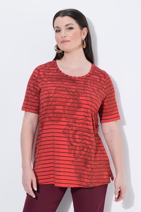 T-shirt rayé en coton Pima, décolleté rond et manches courtes, coupe évasée