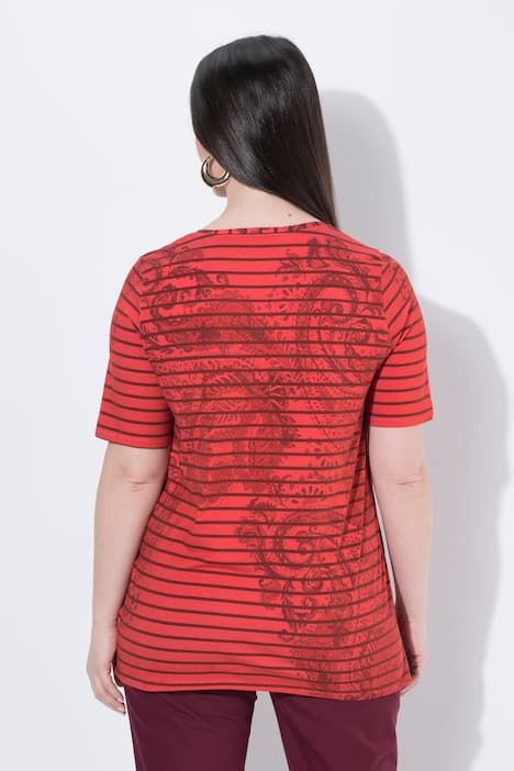 T-shirt rayé en coton Pima, décolleté rond et manches courtes, coupe évasée