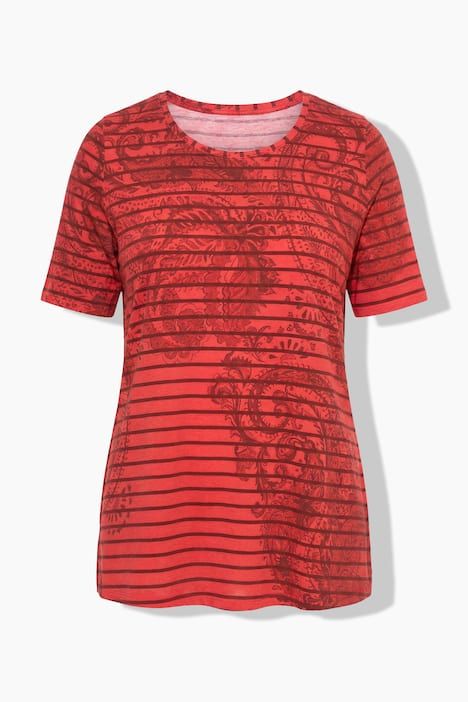 T-shirt rayé en coton Pima, décolleté rond et manches courtes, coupe évasée