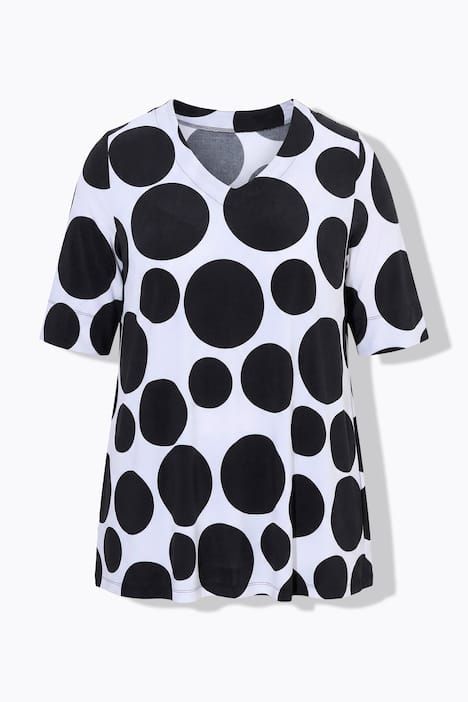 T-shirt au tombé fluide, motif à pois, décolleté en V et manches courtes, coupe évasée