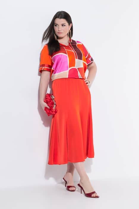 Jupe maxi en satin, coupe cloche et taille élastique