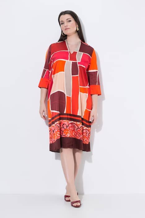 Robe midi coupe évasée, col calice et manches 3/4