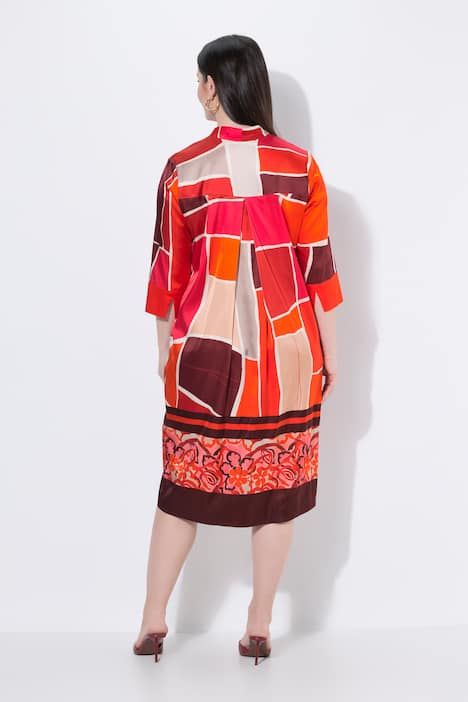 Robe midi coupe évasée, col calice et manches 3/4