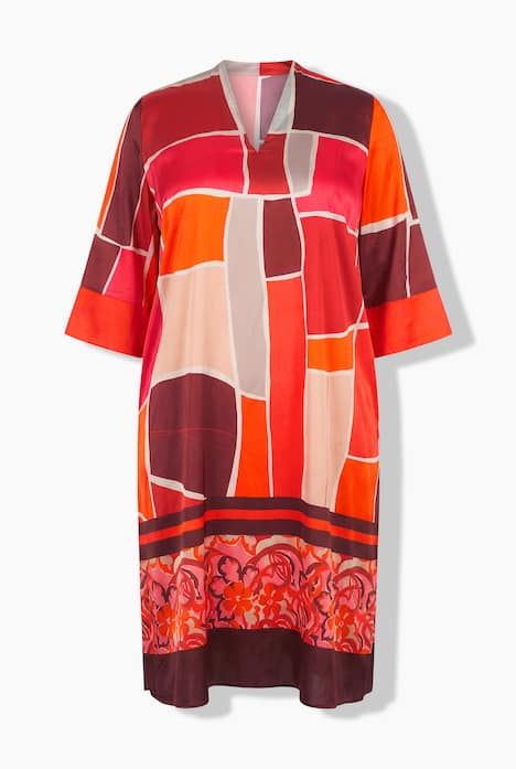 Robe midi coupe évasée, col calice et manches 3/4