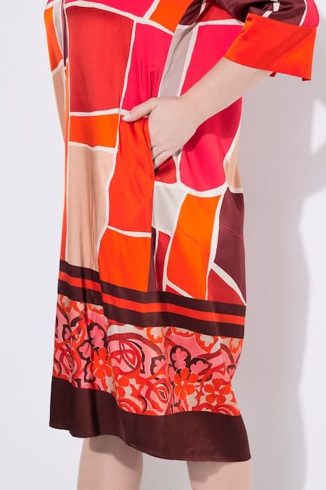 Robe midi coupe évasée, col calice et manches 3/4