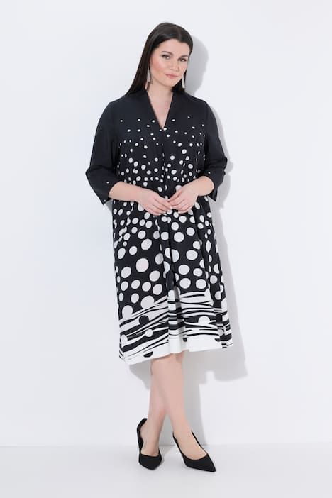 Robe midi en lyocell à pois, coupe évasée, col calice et manches 3/4